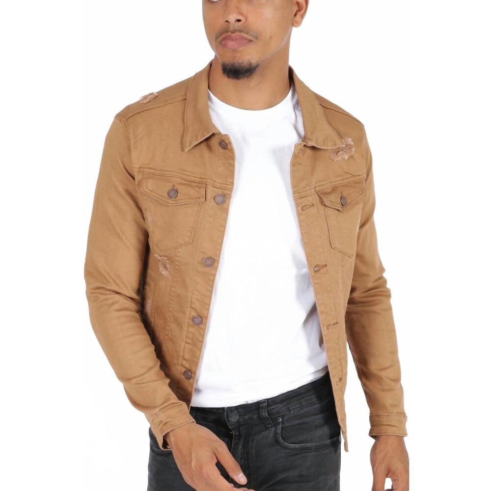 NEW ZAYNE PARIS men's jean button-up jacket in tan